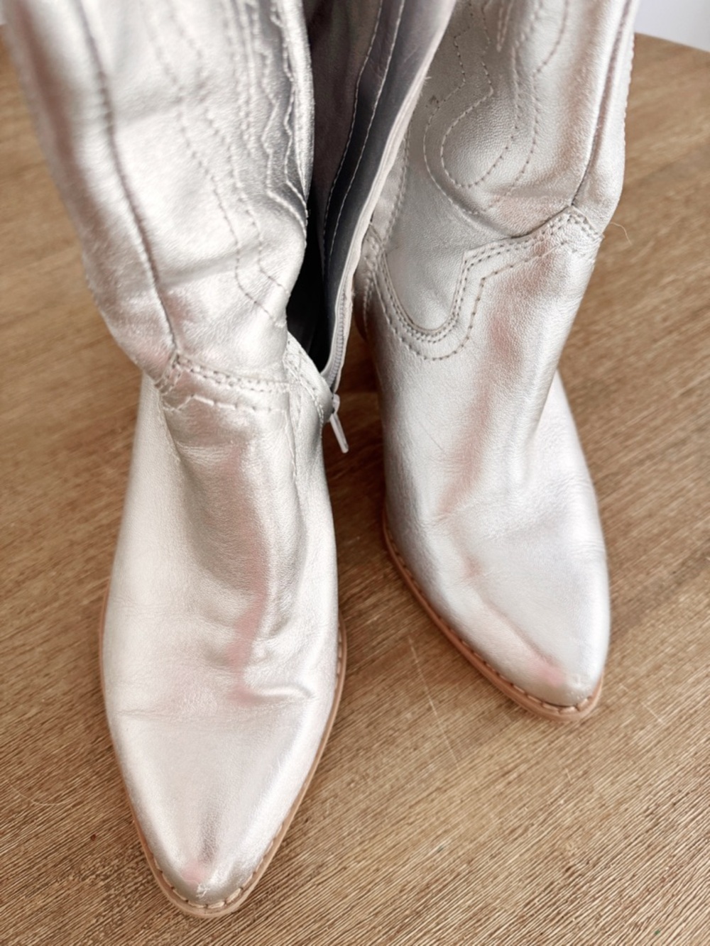Gianni Bini Metallic Silver Western Knee-High Boots size 7 - Picture 3 of 5